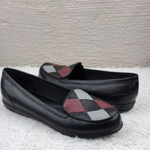 Dr Scholl's Double Air-Pillo Black Argyle Design Leather Upper Slip On Loafer